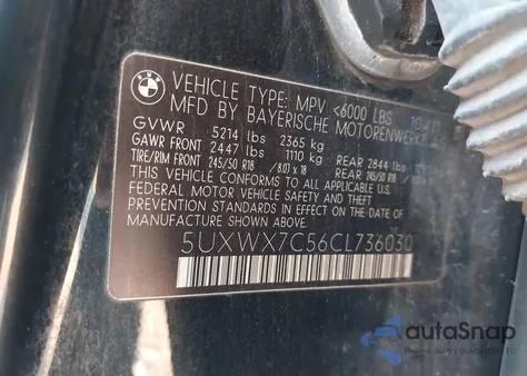 2012 BMW X3 xDrive35I z USA, uszkodzony, nr VIN 5UXWX7C56CL736030